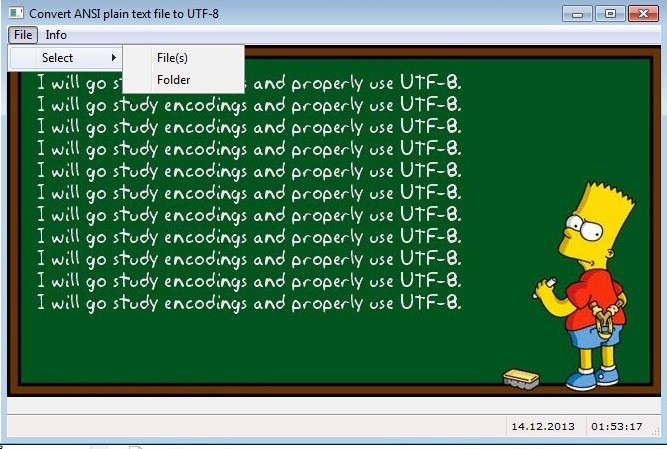 Screen shoot of ANSI -> UT8 conversion - 2