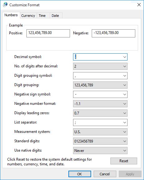 Win10 regional format setting